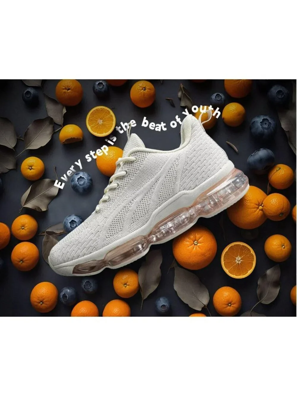 Women's Beige Walking Air Cushion Breathable Mesh Athletic Soft Sneaker Shoes